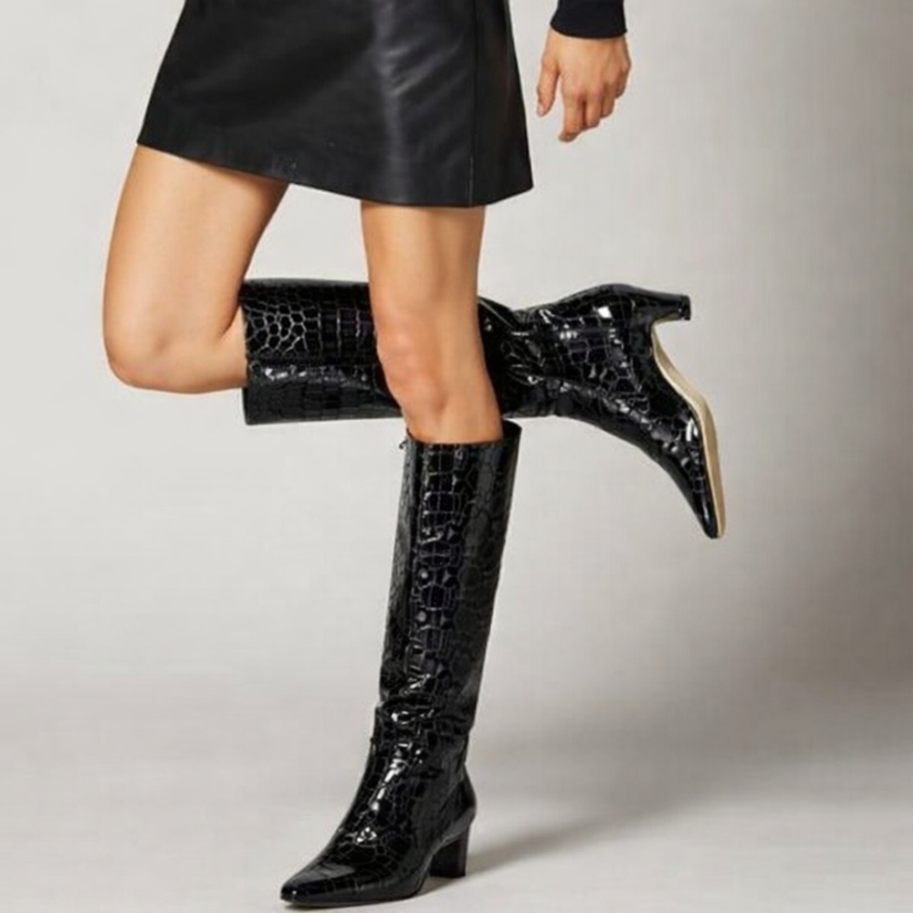 Antonio Melani knee high boots 8.5 black patent leather croc Mades new $200